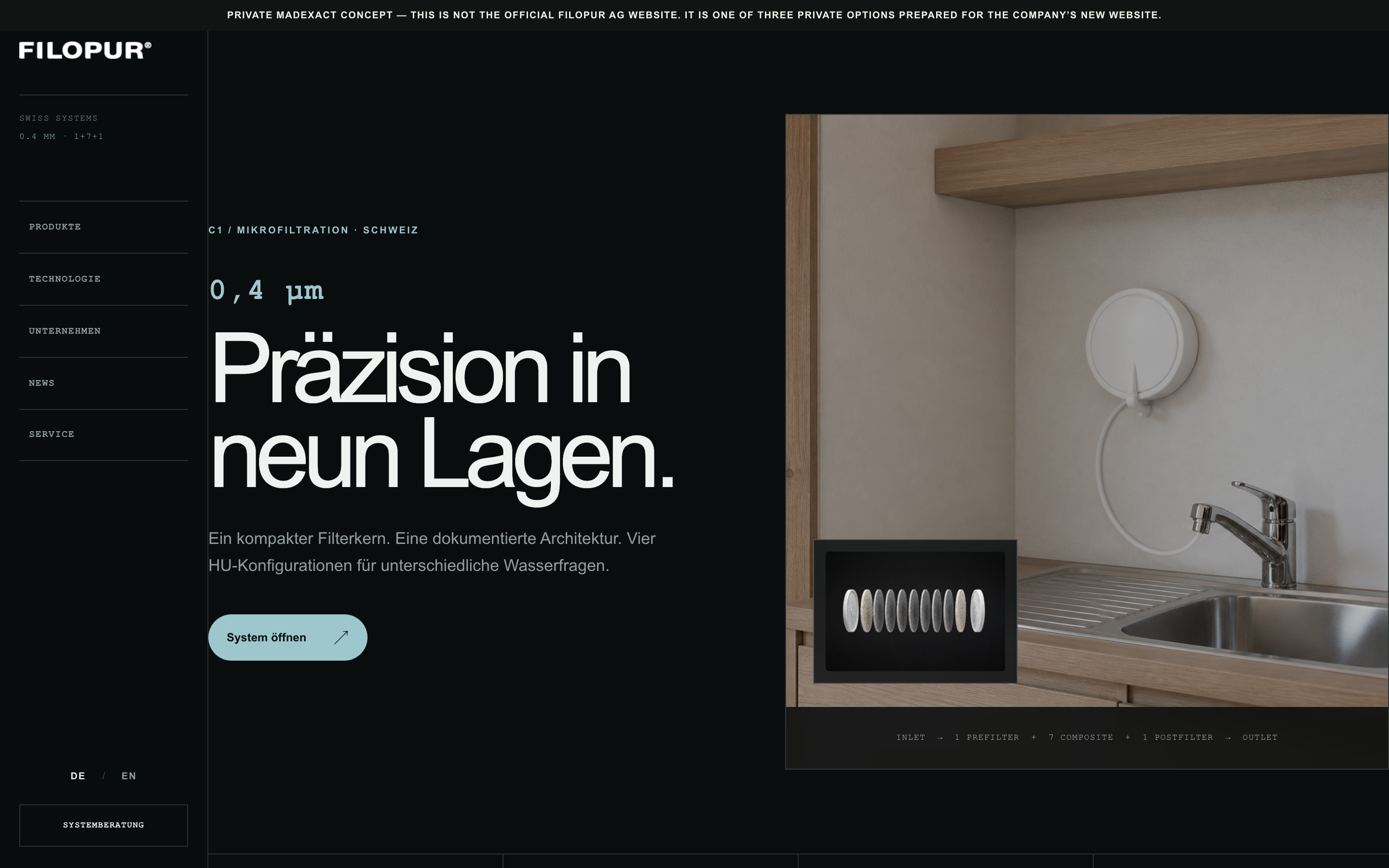 Vorschau der dunklen Swiss Systems Startseite